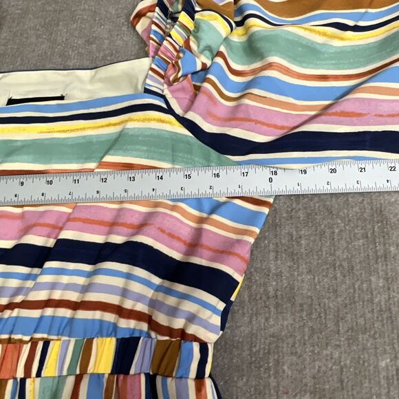 Donna Morgan Rainbow Stripe Tiered Midi Dress Sz 8 Square Neck Cottagecore Boho - Picture 4 of 6